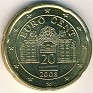 Euro - 20 Euro Cent - Austria - 2008 - Brass - KM# 3140 - Obv: Belvedere Palace gate Rev: Expanded relief map of European Union at left, denomination at center right - 0
